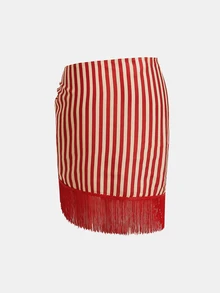 Maija Women's Striped Casual Daily Cover-Up Skirt - Red - View 7