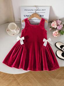 SHEIN 1pc Young Girl Velvet A-Line Dress Elegant Sweet Burgundy Big ...