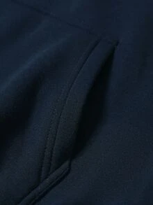 Manfinity Roghcode Men's Autumn Streetwear Dark Grey Thermal Lined Hoodie,Solid Color Fleece Oversized Sweatshirt,Graduation Back-To-School Two-Tone Patchwork Hood - Navy Blue - View 6