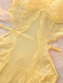 DelicateAllure 女款性感鏤空蕾絲雙側開衩睡裙 - 黃色 - 查看 5