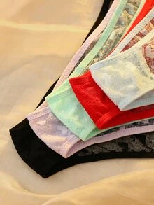 DelicateAllure 5pcs Multicolor Mesh Patchwork Sheer Pure Elegant Women's Triangle Panties - Multicolor - View 5