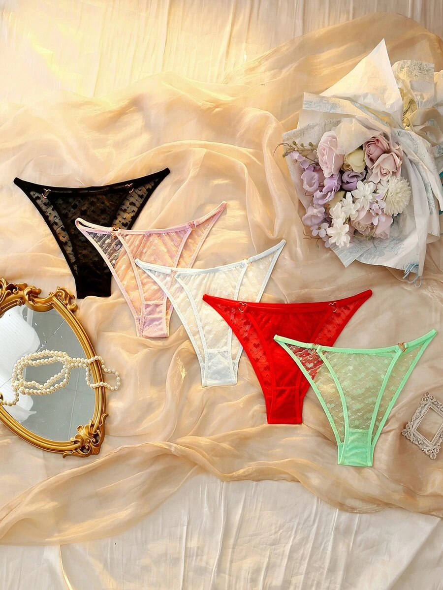 DelicateAllure 5pcs Multicolor Mesh Patchwork Sheer Pure Elegant Women's Triangle Panties - Multicolor - View 1