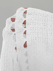 Sunnyshic Plus Size Women's White Sommar Silky Smart Casual Elegant Vacation Holiday Bohemian Ruffle Hollow-Out Ruffle Knit Top Drawstring Skirt Set Party - White - View 9