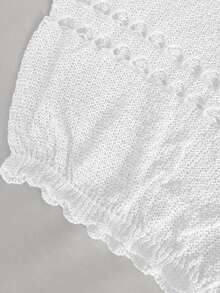 Sunnyshic Plus Size Women's White Sommar Silky Smart Casual Elegant Vacation Holiday Bohemian Ruffle Hollow-Out Ruffle Knit Top Drawstring Skirt Set Party - White - View 8