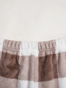 SHEIN 少女秋冬簡約愛心刺繡圓領長袖上衣 + 格紋睡褲，柔軟舒適親膚雙面刷毛居家休閒睡衣套裝，2件組 - 彩色 - 查看 13