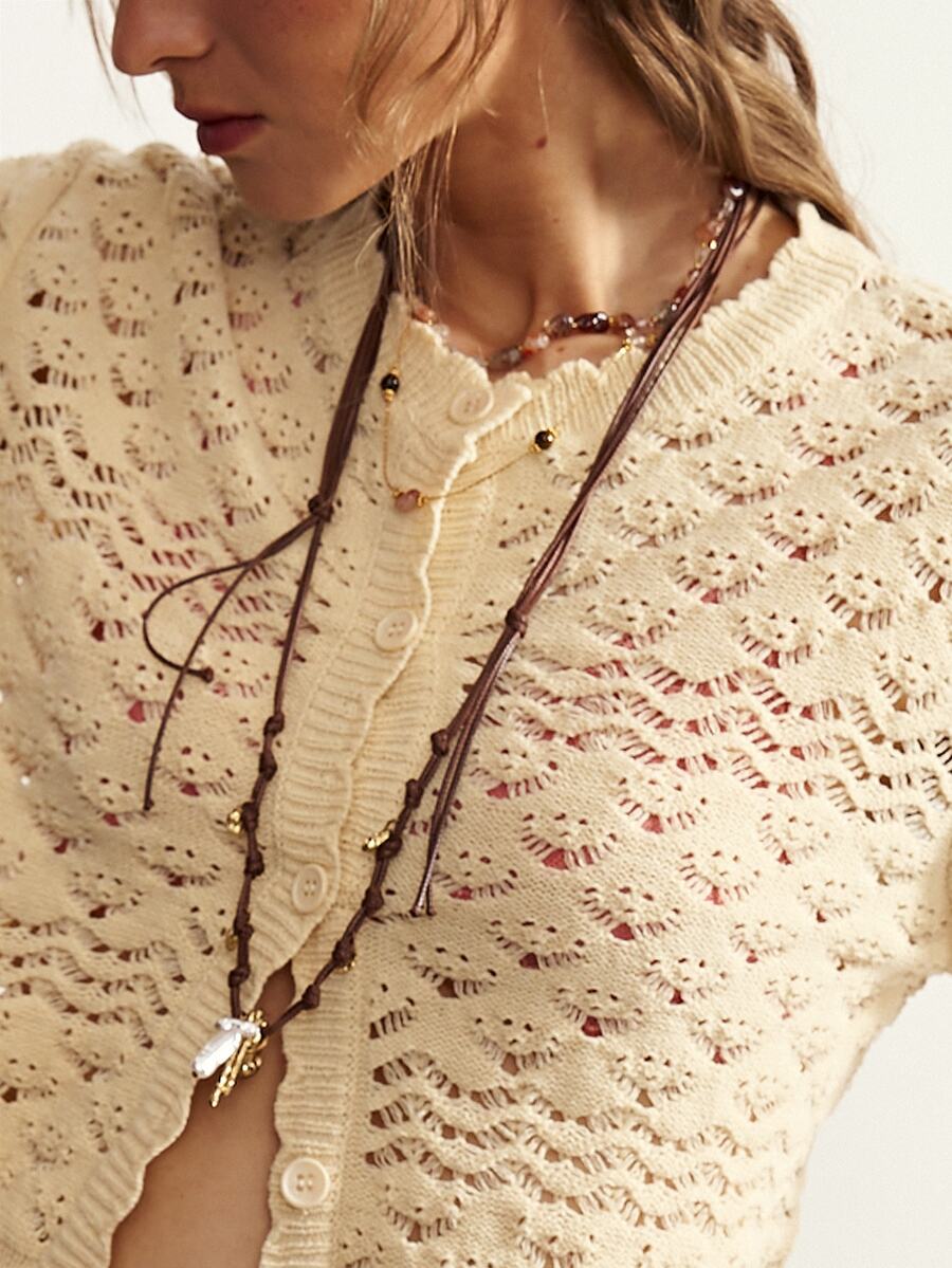 Bohemela Fall/Winter Outfit, Women Solid Button Placket Open Casual Daily Cable Knit Crop Cardigan, Concert Party Outfit, Everyday & Vacation & Going Out Wear - Yellow - View 1