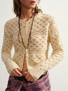 Bohemela Fall/Winter Outfit, Women Solid Button Placket Open Casual Daily Cable Knit Crop Cardigan, Concert Party Outfit, Everyday & Vacation & Going Out Wear - Yellow - View 3