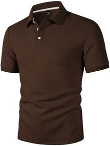 Manfinity Homme 男士正式純色極簡日常短袖紋理棕色 Polo 衫 - 棕色 - 查看 6