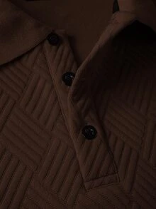 Calvornis 男士正式純色棕色前開扣長袖休閒 Polo 衫，適合秋季、儀式場合 - 棕色 - 查看 6