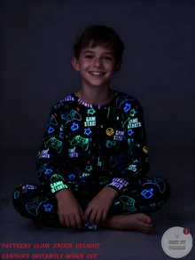 Tween Boys' Video Game Luminous Graphic Front Zipper Long Sleeve Fall Jumpsuit Snug Fit Loungewear Crew Neck Knit Cartoon Pants Black And Pink Cute - Multicolor - View 15
