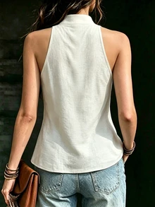 SHEIN سترة نسائية بأسلوب صيني جديد مصنوعة يدويًا بأزرار على شكل ضفدع وياقة واقفة وخصر مشدود، أسلوب أنيق وعملي للعطلات، مناسبة للتنقل اليومي والسفر والعطلات، الربيع/الصيف - لون مشمشي - مشاهدة 3