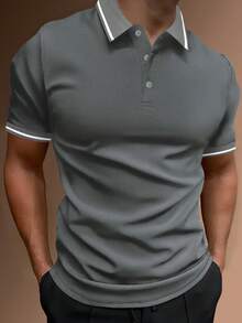 Manfinity Homme Men Contrast Trim Polo Shirt, Formal - Grey - View 2
