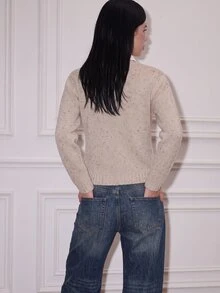 CHAOSSORY CHAOSSORY Black Color Mixed Yarn Knit Cardigan, Sweet French Romantic Preppy Style Daily Commute Layering Single-Breasted Bow Long Sleeve Top Brunch Autumn - Apricot - View 2