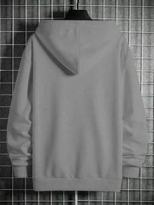 Manfinity Homme Áo nỉ trùm đầu tay dài có dây rút in chữ mùa thu dành cho nam có túi - Màu Xám nhạt - Xem 2