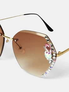 Aravennia 1pc Fashion Rhinestone Fashion Glasses For Women, Stylish Y2K Design, Slimming Look, For Daily Use - Coffee - View 6