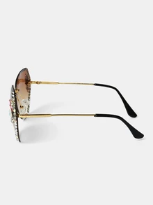 Aravennia 1pc Fashion Rhinestone Fashion Glasses For Women, Stylish Y2K Design, Slimming Look, For Daily Use - Coffee - View 5