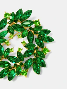 Aravennia A Shiny Green Crystal Brooch With Vintage Floral Design, Perfect For Daily Wear And Holiday Gifting - A Fashionable And Versatile Accessory - Green - View 5