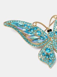 Aravennia 1pc Fashionable & Elegant Colorful Vivid Crystal Butterfly Brooch, Suitable For Party, Gathering, Casual - Gold - View 5