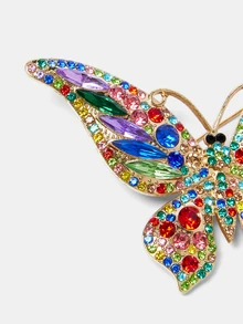 Aravennia 1pc Fashionable Elegant Colorful Rhinestone Butterfly Brooch, Versatile For Party, Gathering & Casual School Office Accessories - Mixed Color - View 5