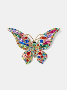Aravennia 1pc Fashionable Elegant Colorful Rhinestone Butterfly Brooch, Versatile For Party, Gathering & Casual School Office Accessories - Mixed Color - View 2