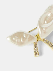 Aravennia 1 Buah Bros Pita Mutiara Imitasi Asimetris untuk Wanita, Pin Niche Berorientasi Desain, Kancing Korsase yang Indah dan Mewah - Emas - View 5