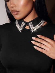 Aravennia 1pc Vintage Rhinestone Detachable Collar, Luxury Handmade Embellished Pearls Sparkling Collar For Seasonal Wear - Multicolor - View 1