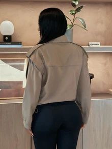 SHEIN SXY Women's Solid Color Casual Versatile Daily Long Sleeve Jacket - Khaki - View 4