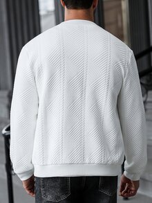 Manfinity Homme Men's Casual Zip-Up Baseball Collar Jacket,White Autumn Streetwear,City Break,Solid Color Long Sleeve Top,Old Money Style For Daily Leisure - White - View 2