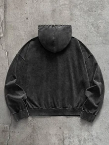 AXEPEAK Men's Hooded American Streetwear Vintage Distressed Washed Sweatshirt - Black - View 2