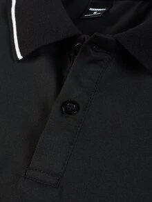 Manfinity Homme Men's Front Button Striped Polo Shirt, Casual Daily Wear, Formal - Black - View 5