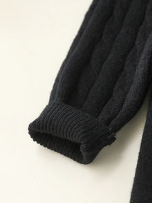 青少年女孩黑色特殊刺繡圓領針織套頭毛衣加百褶裙套裝，柔軟舒適，適合外出、旅行、度假與玩樂 - 黑色 - 查看 5