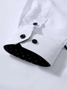 Manfinity Bizformal 男士拼色單排扣休閒百搭日常穿著襯衫，正式、儀式感、老錢風 - 白色 - 查看 6
