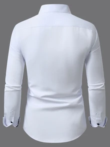 Manfinity Bizformal 男士拼色單排扣休閒百搭日常穿著襯衫，正式、儀式感、老錢風 - 白色 - 查看 2