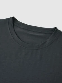 Manfinity Homme Men's Solid Color Round Neck Short Sleeve Casual Top Tee - Dark Grey - View 5
