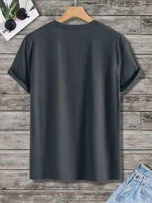 Manfinity Homme Men's Solid Color Round Neck Short Sleeve Casual Top Tee - Dark Grey - View 2