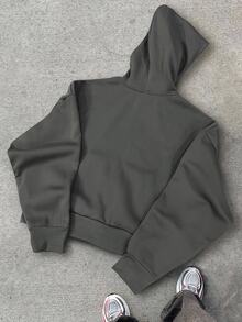 Manfinity Hypemode Men's Casual Sports Short Zip Up Hoodie Grey, Fall, Long Sleeve Top - Dark Grey - View 5