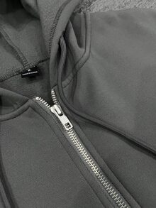 Manfinity Hypemode Men's Casual Sports Short Zip Up Hoodie Grey, Fall, Long Sleeve Top - Dark Grey - View 7