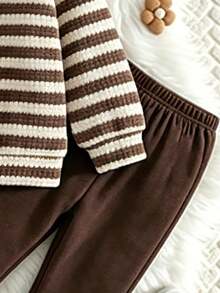 2pcs/Set Girls' College Style White Brown 3D Flower Long Sleeve Knit Hoodie Pants Set, Casual Western Daily Wear, Fall - Multicolor - View 6