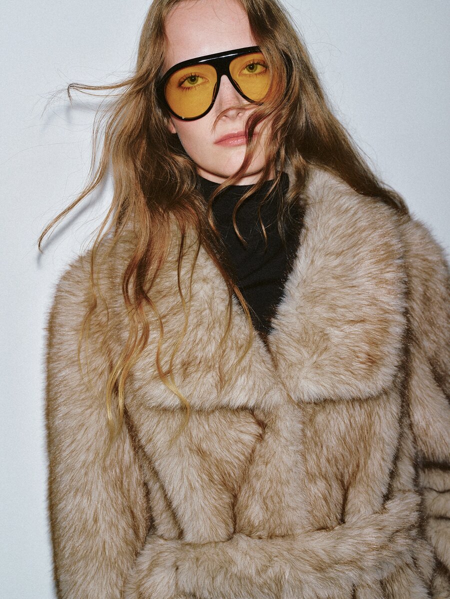 MOTF PREMIUM AUTUMN/WINTER URBAN CHIC MID-LENGTH FUR COAT WITH CUFF TIE STRAP DECOR - Apricot - View 1