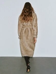 MOTF PREMIUM AUTUMN/WINTER URBAN CHIC MID-LENGTH FUR COAT WITH CUFF TIE STRAP DECOR - Apricot - View 3