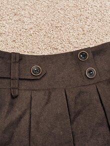 Grovea Women's Plus Size Diagonal Twill Brushed Pleated Skirt With Built-In Leggings Fall 90s Elegant Loose Daily Wear Graduation Vacation Brown - Brown - View 7