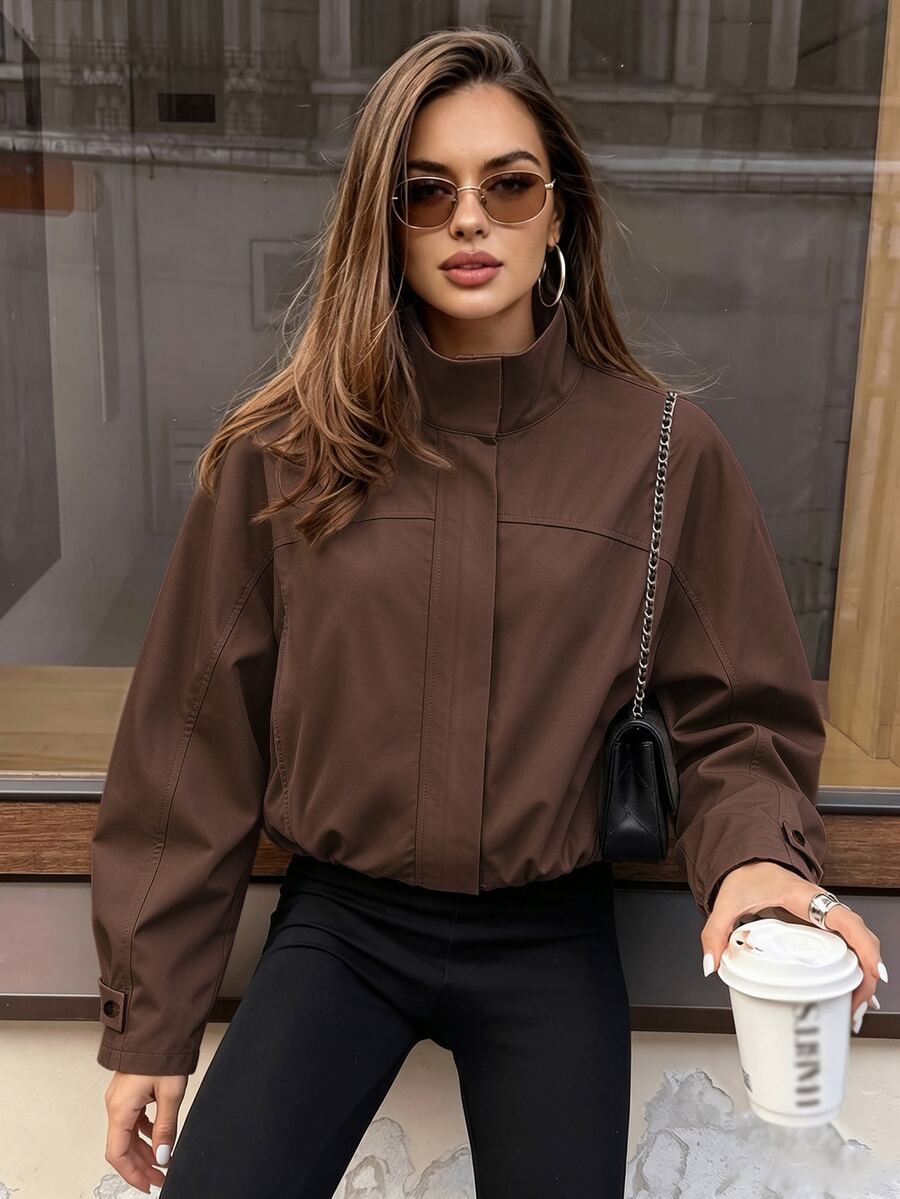 Avenya Autumn/Winter Women's Stand Collar Zipper Pocket Long Sleeve ...