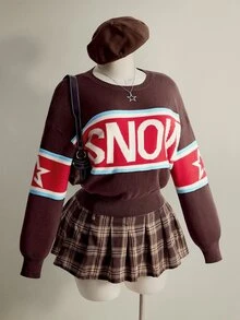 SHEIN ICON Plus Size Y2K Retro Jacquard Colorblock Long Sleeve Ski Sweater Winter - Multicolor - View 3