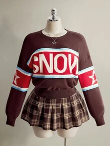 SHEIN ICON Plus Size Y2K Retro Jacquard Colorblock Long Sleeve Ski Sweater Winter - Multicolor - View 9