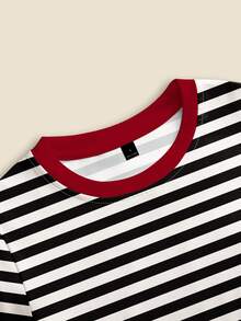 SHEIN Women's Casual Striped T-Shirt And Solid Color Pants 2-Piece Set, Summer - Black and White - View 3