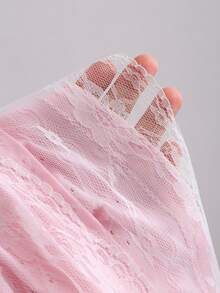Sweetra Black Jacquard Textured Fabric Lace Trim Slim Y2K Multilayer A-Line Puff Cake Skirt Mini Skirt - Baby Pink - View 4