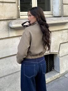 Siren Gaze Women's New Autumn/Winter Stand Collar Plaid Long Sleeve Button Decor Fashion Jacket - Brown - View 2