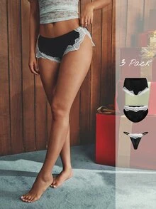 Esseday 3-Pack Women's Lace-Trimmed Comfortable Casual Panties - Black - View 7