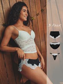 Esseday 3-Pack Women's Lace-Trimmed Comfortable Casual Panties - Black - View 3