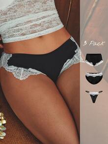 Esseday 3-Pack Women's Lace-Trimmed Comfortable Casual Panties - Black - View 6